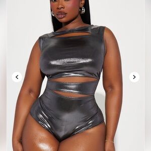 Metallic Black Cutout Bodysuit
